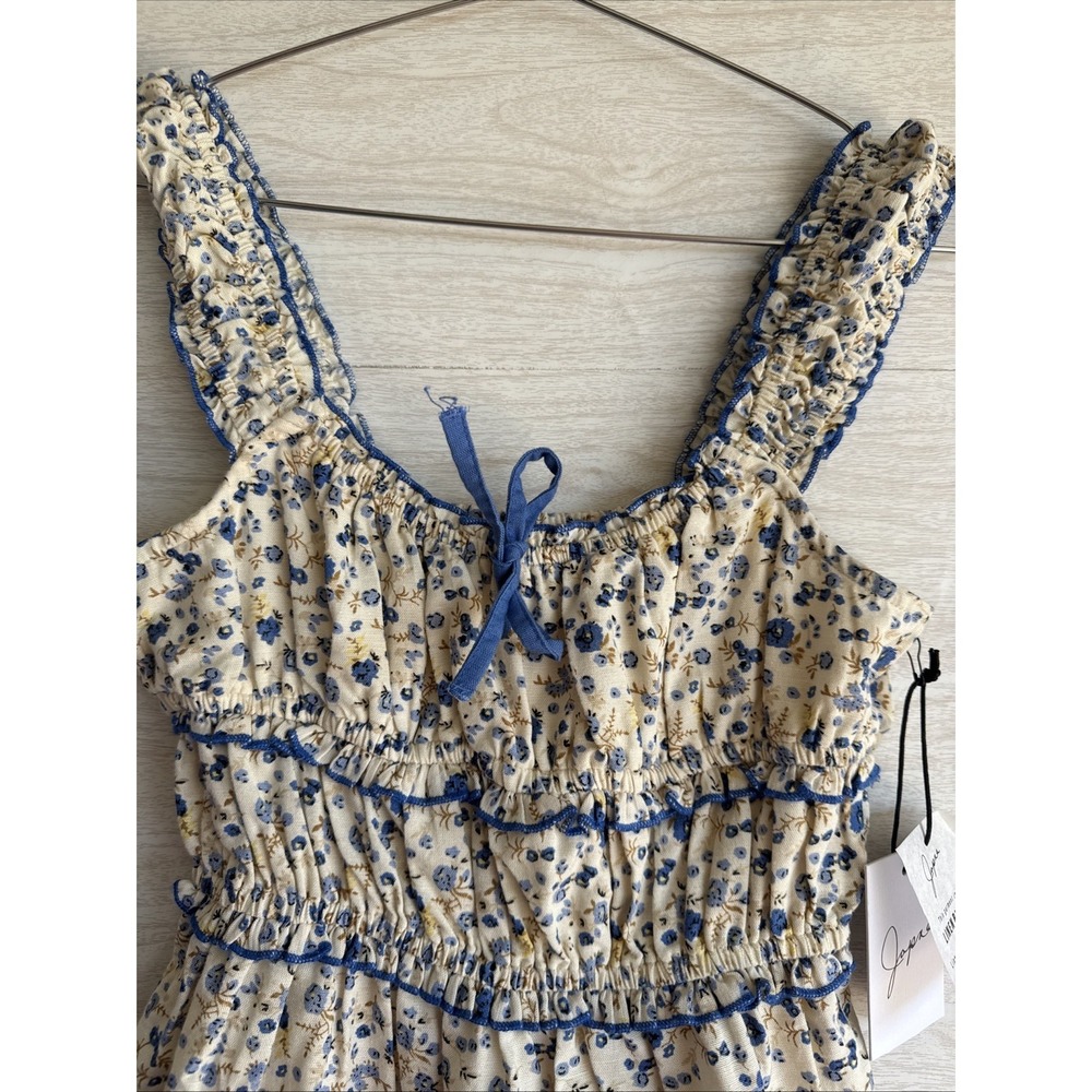 NWT JAPNA linen blend blue and white floral babydoll mini dress Sz XS - Picture 3 of 10